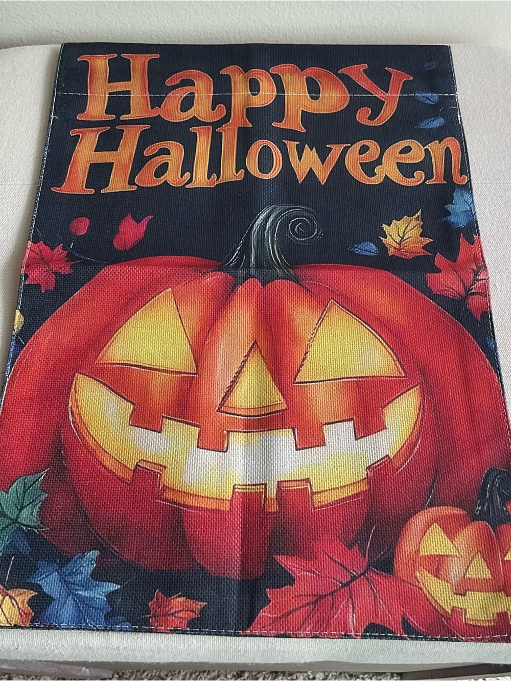 Happy Halloween Jack-O'-Lantern Garden Flag - Orange & Black